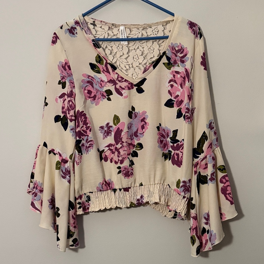 Cream and Pink Floral Blouse